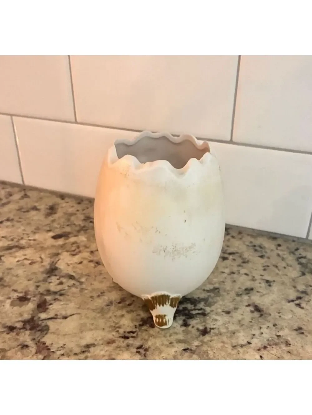 Vintage Ceramic Egg-Shaped Planter with Pink Floral Detailing